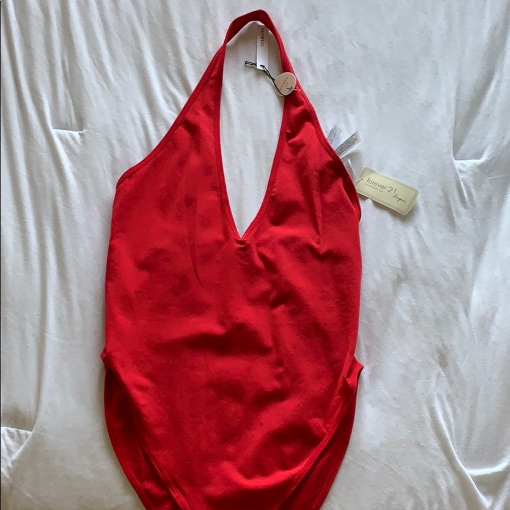 F21 seamless red bodysuit